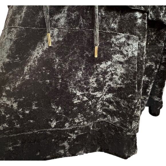 Zara Top Medium Womens Hooded Velour Black Velvet Long Sleeve Shirt Cozy Winter - Picture 6 of 8